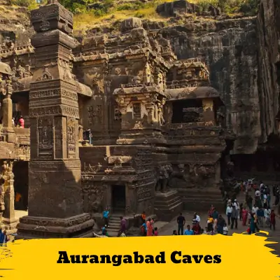 Image of aurangabad caves with text overlay 'Shani Shingnapur', indicating it's available in our taxi service package