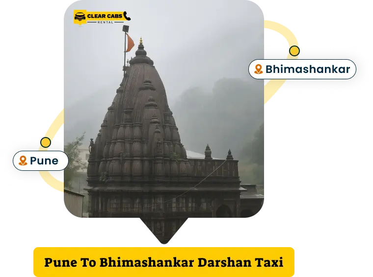 Image of Bhimashankar Temple with added text highlighting taxi service from Pune to Bhimashankar for client reference