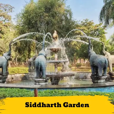 Image of Siddharth Garden with text overlay stating 'Siddharth Garden Tour', showing it's included in our sightseeing taxi service package