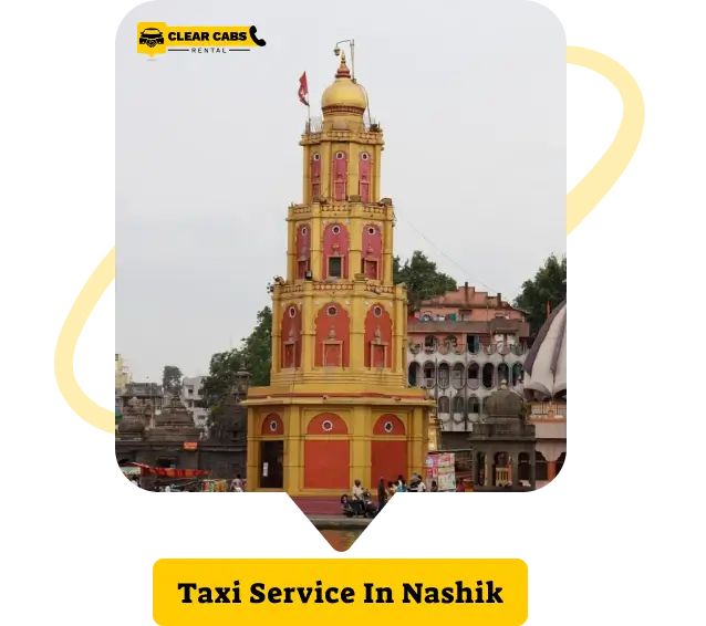 Scenic view of Nashik with text overlay promoting taxi service in Nashik, indicating availability for local sightseeing & outstation taxi