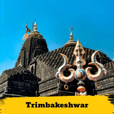 Image of Trimbakeshwar Temple with text overlay stating 'Trimbakeshwar ', showing it's included in our sightseeing taxi service package