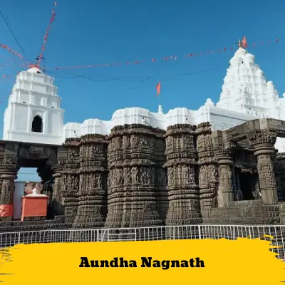 Image of Aundha Nagnath Temple with text overlay 'Shani Shingnapur', indicating it's available in our outstation taxi service package